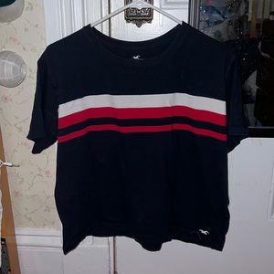 striped crop top- navy blue, red, white, size large